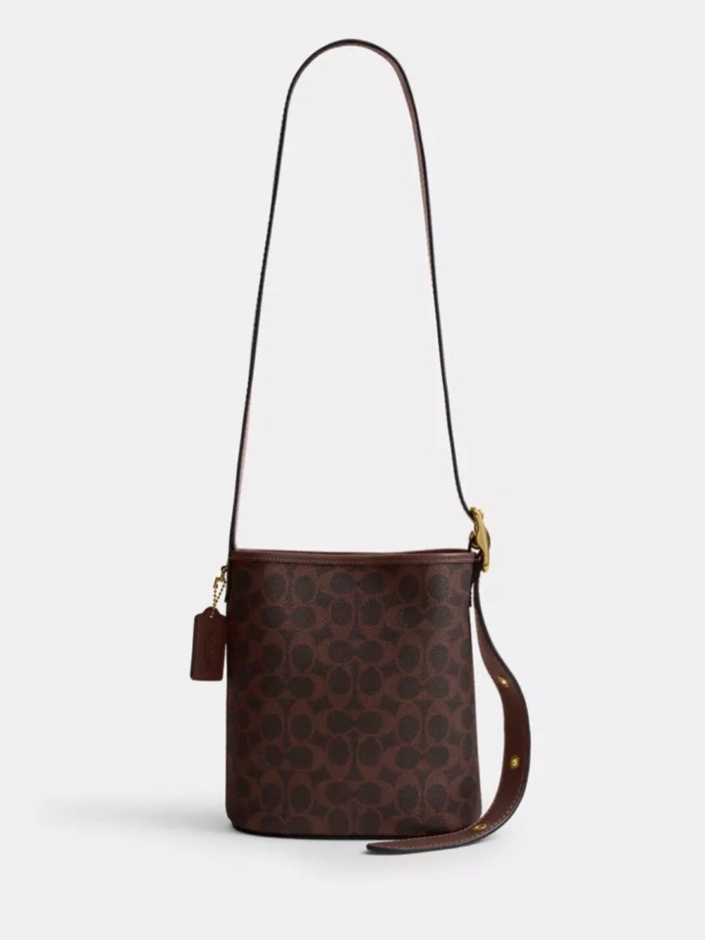 🤎🖤Coach NWT Maple Signature Monogram  Bleeker Crossbody Bucket Bag / Brass